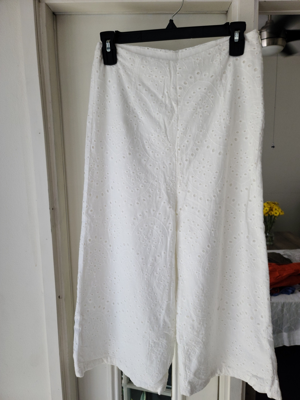 White Eyelet Wide-Leg Pants Set